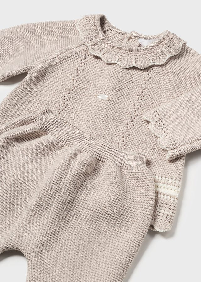 AW24 Mayoral Baby Girls Beige Knitted Two-Piece Set 2501