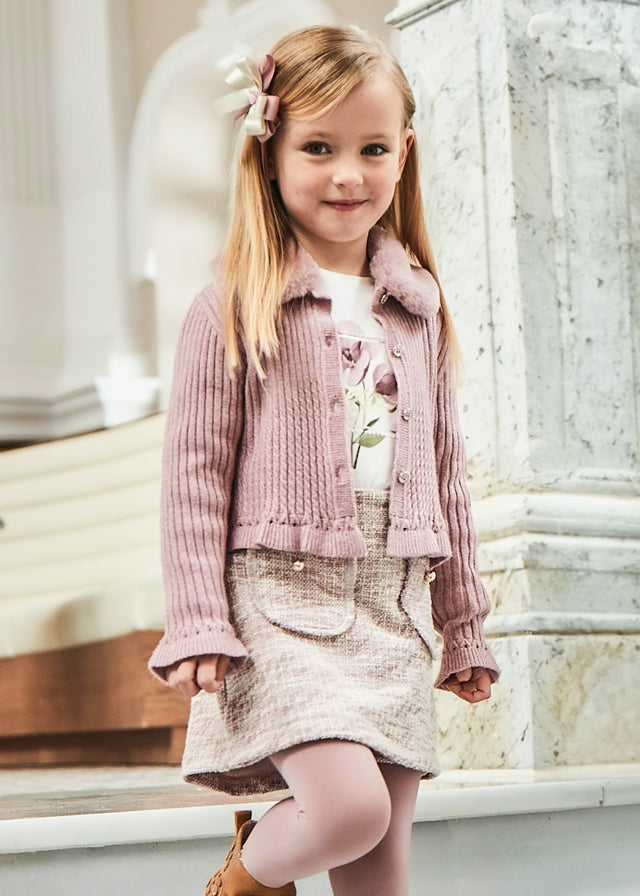 AW24 Mayoral Girls Dusky Pink Chanel Inspired Skirt Set 4118 & 4908