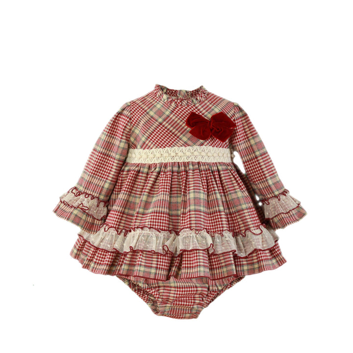 AW23 Miranda Baby Girls Red & Ivory Dress & Knickers Set 150-VB