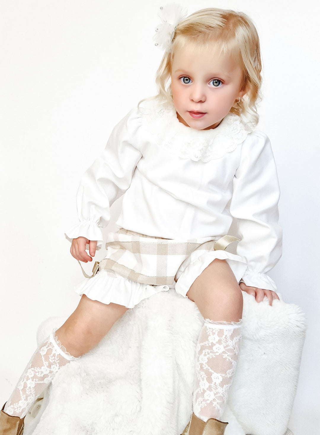 AW24 Rochy Girls Camel White Check Jampants Set