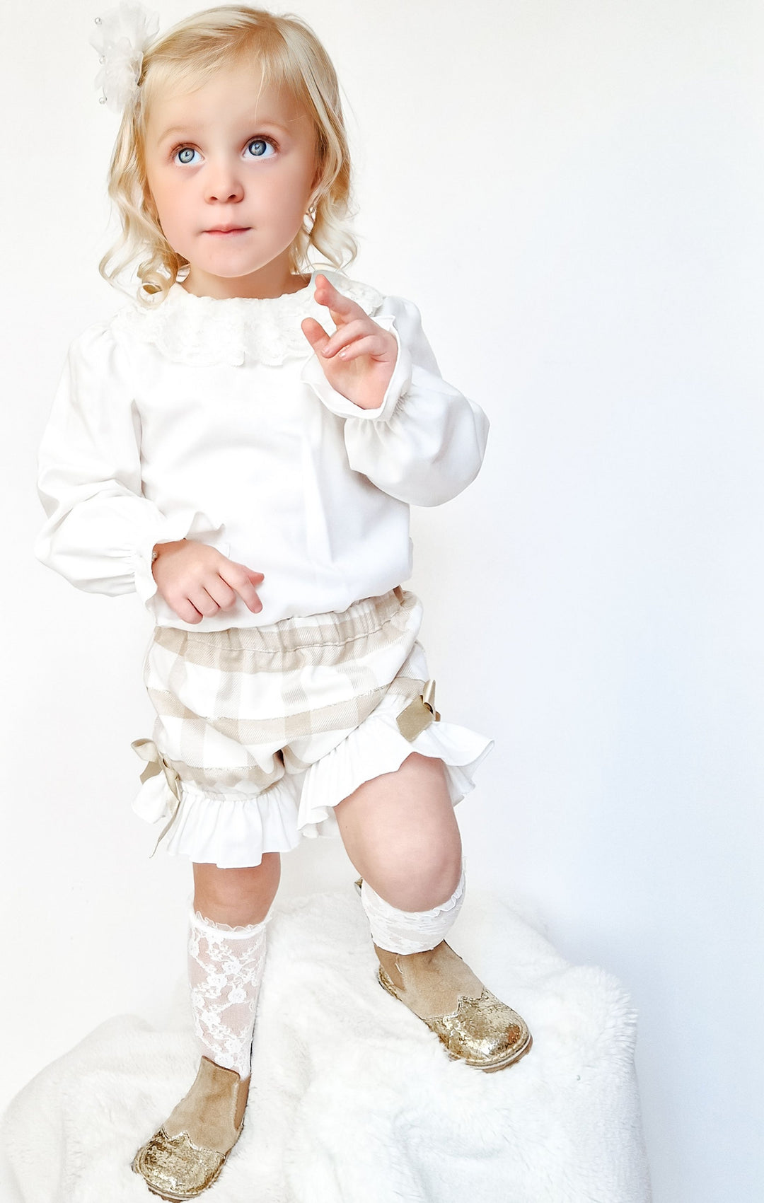 AW24 Rochy Girls Camel White Check Jampants Set