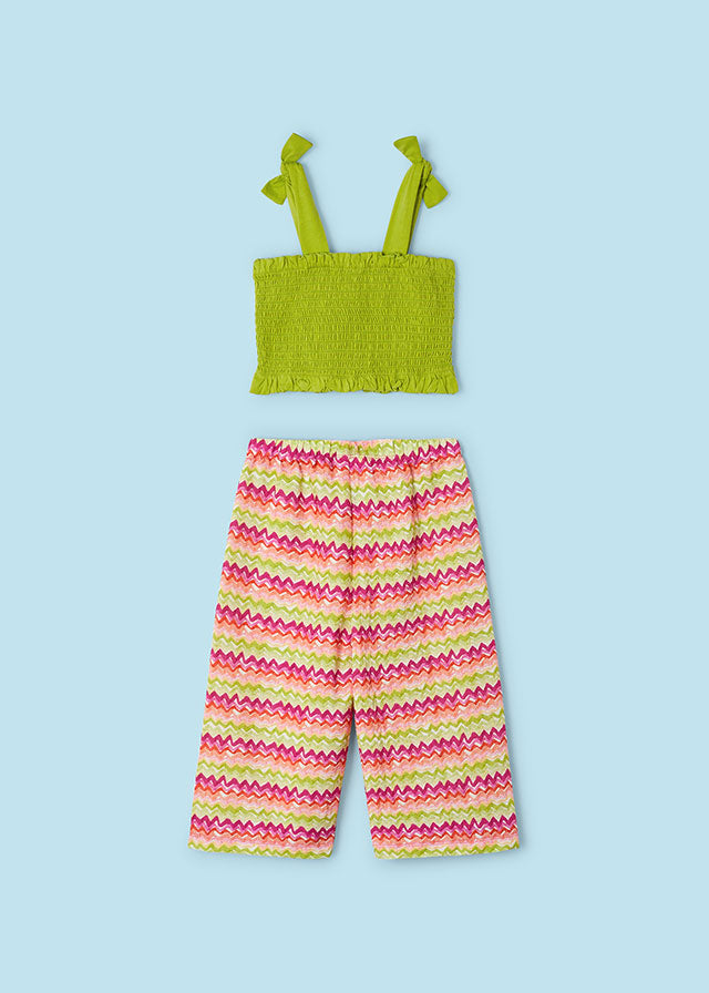 SS24 Mayoral Girls Green & Pink Culottes Set 3540