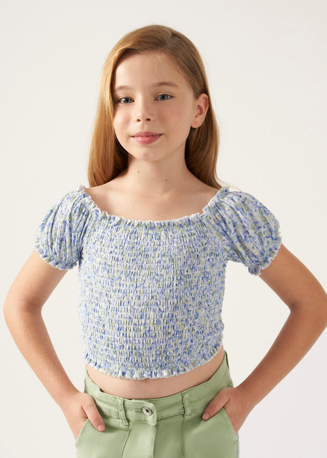 SS24 Mayoral Older Girls Blue & Green Floral Top 6104