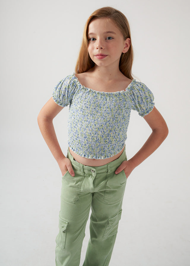 SS24 Mayoral Older Girls Blue & Green Floral Top 6104