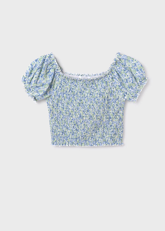 SS24 Mayoral Older Girls Blue & Green Floral Top 6104