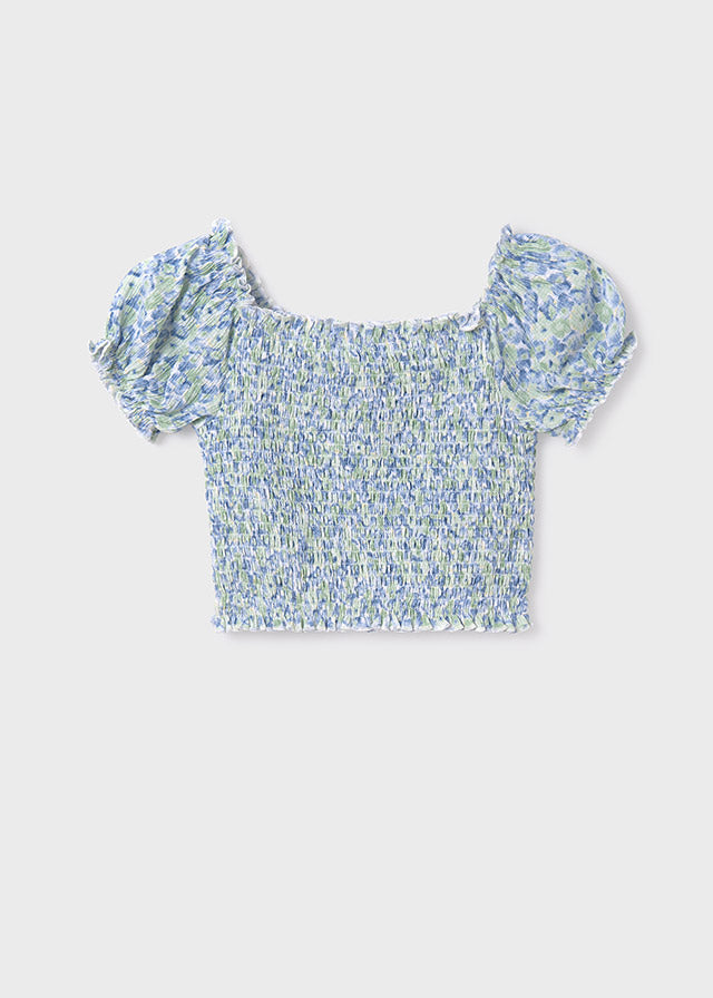 SS24 Mayoral Older Girls Blue & Green Floral Top 6104