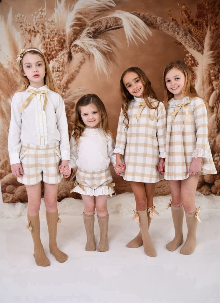 AW24 Rochy Girls Camel & White Lace Collar Dress