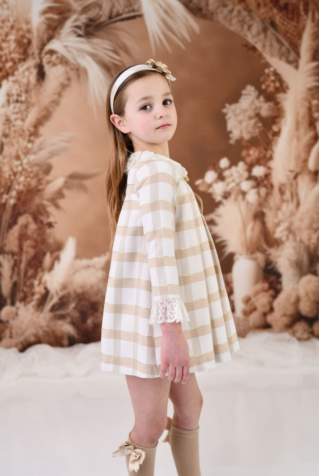 AW24 Rochy Girls Camel & White Lace Collar Dress