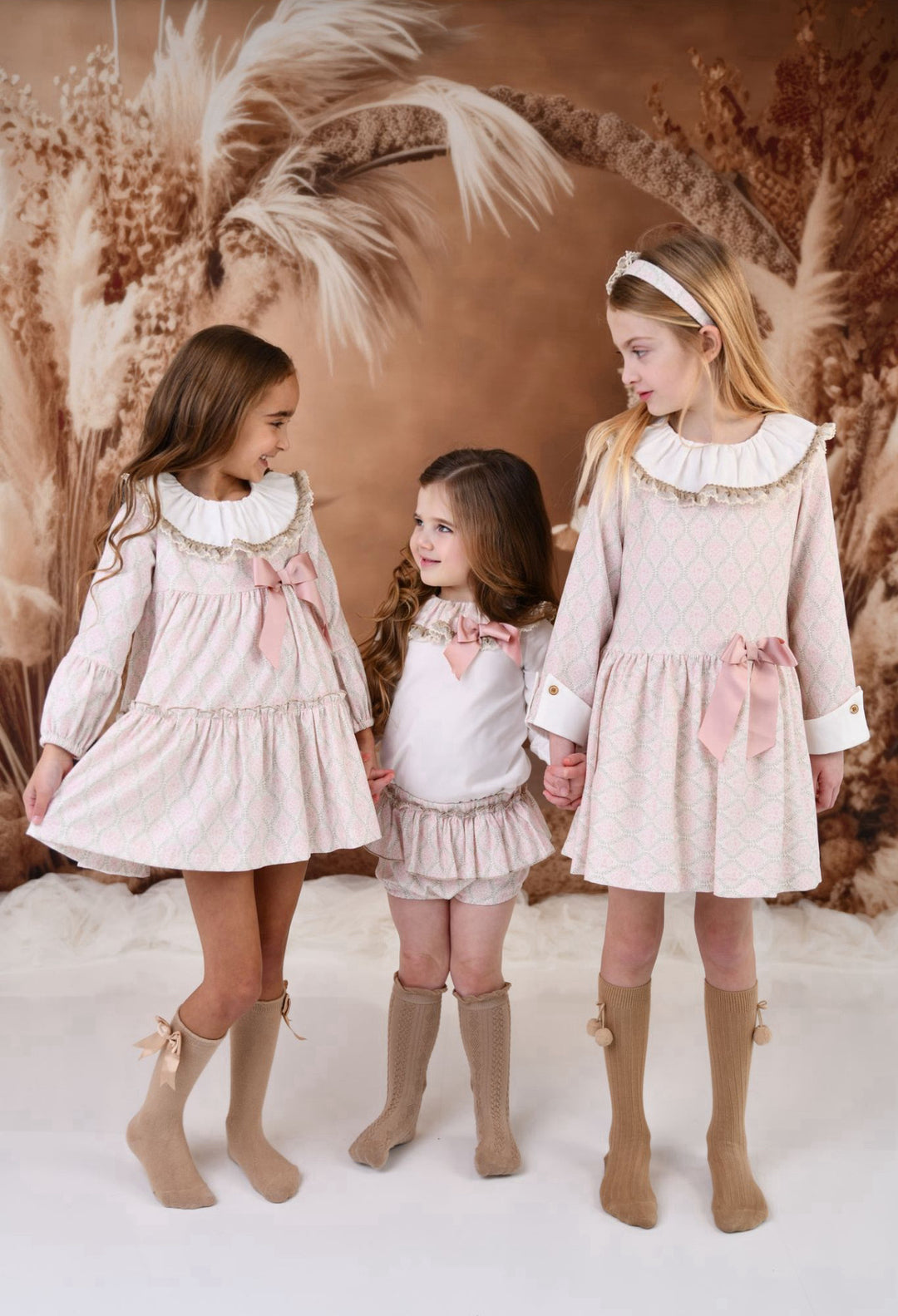 AW24 Rochy Girls Pink & Camel Bow Dress