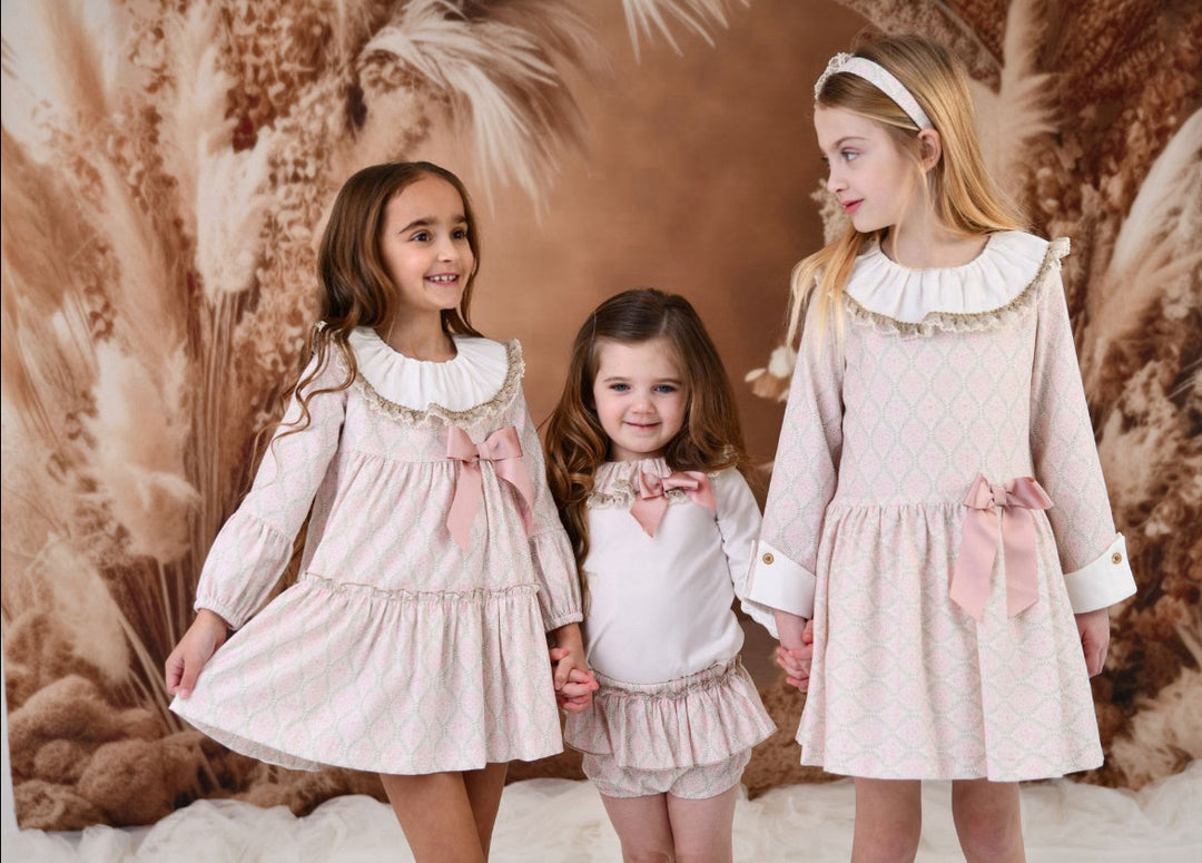 AW24 Rochy Girls Pink & Camel Bow Dress