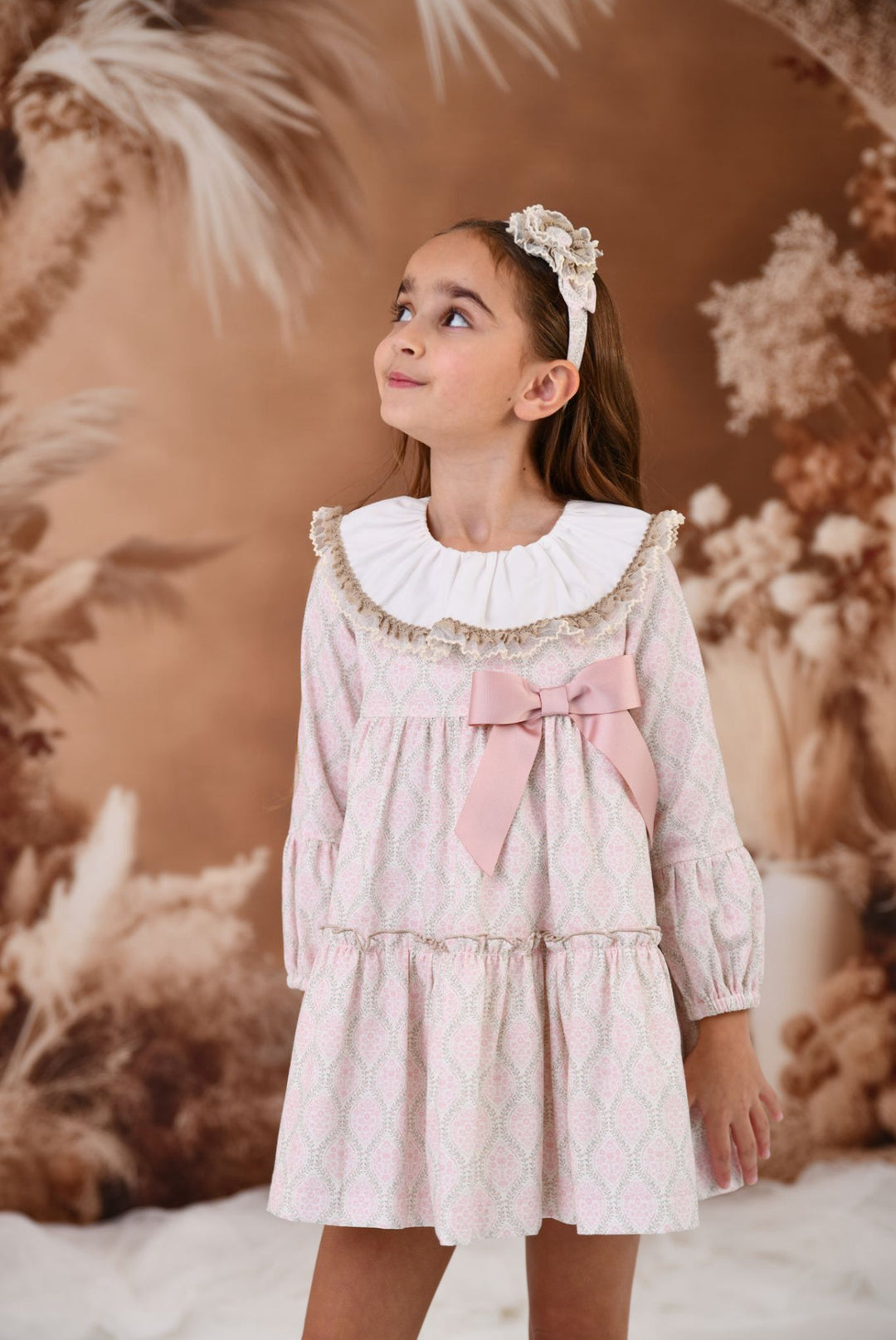 AW24 Rochy Girls Pink & Camel Bow Dress