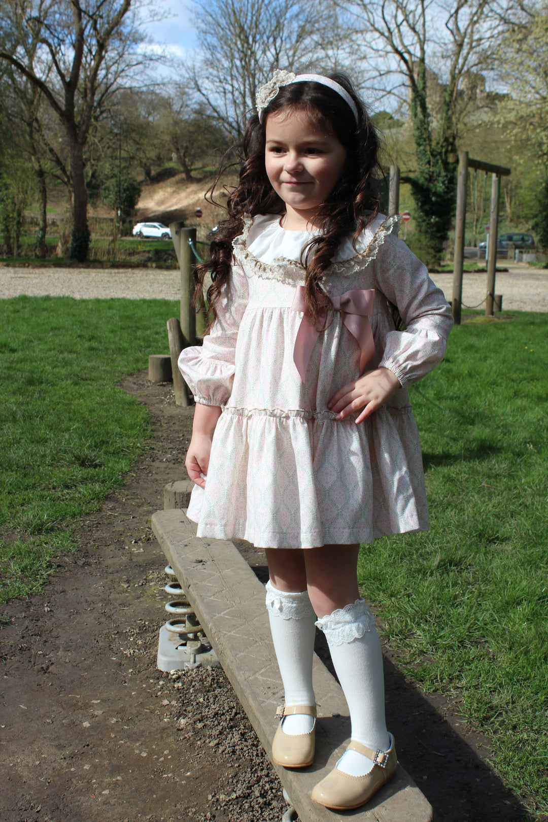 AW24 Rochy Girls Pink & Camel Bow Dress