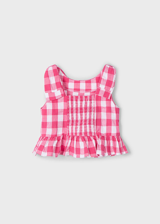 SS25 Mayoral Girls Pink & White Gingham Short Set 3023 & 607