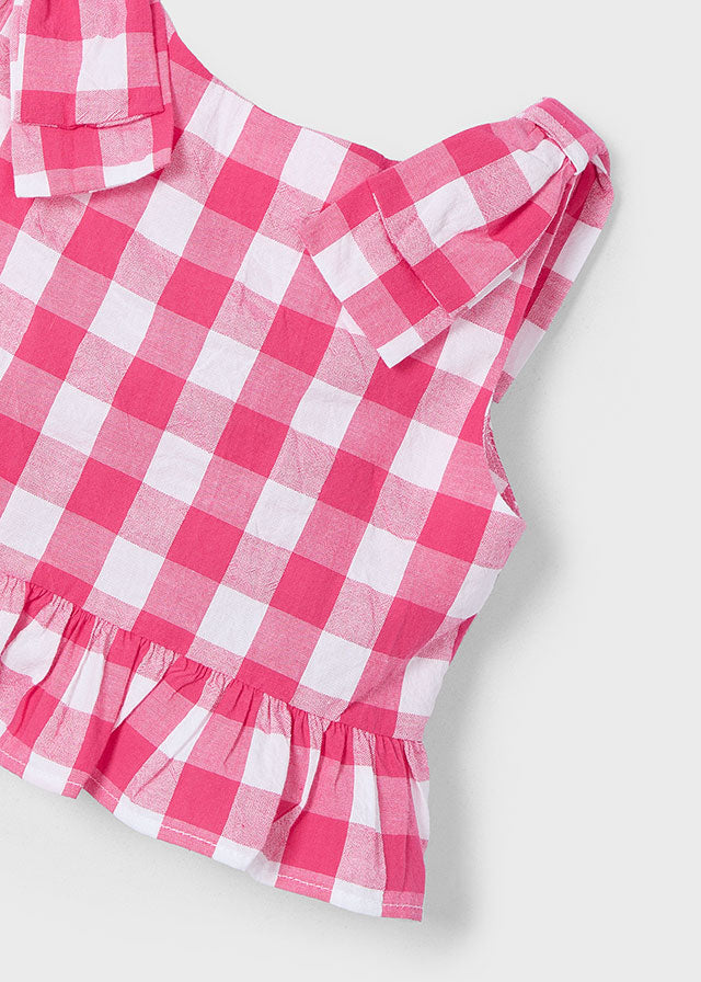 SS25 Mayoral Girls Pink & White Gingham Short Set 3023 & 607