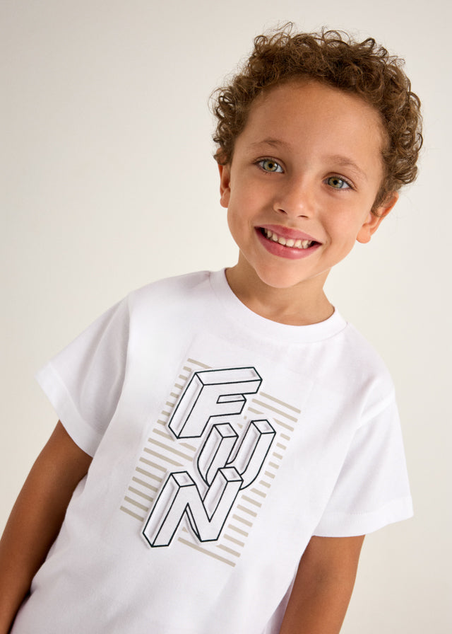 SS25 Mayoral Boys White 'Fun' Cotton T-Shirt 3027