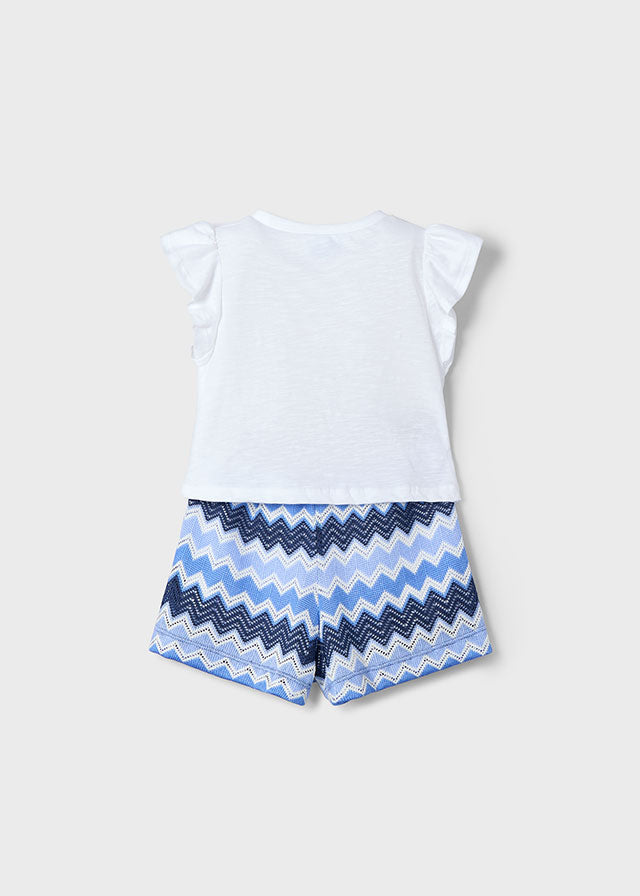 SS25 Mayoral Girls Blue & White Chevron Short Set 3209