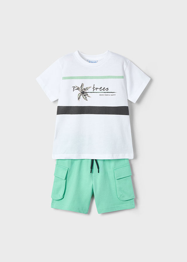 SS25 Mayoral Boys Green & Black Palm Tree Short Set 3605