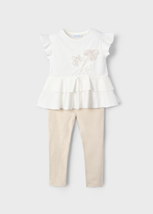 SS25 Mayoral Girls Ivory & Gold Leggings Set 3704