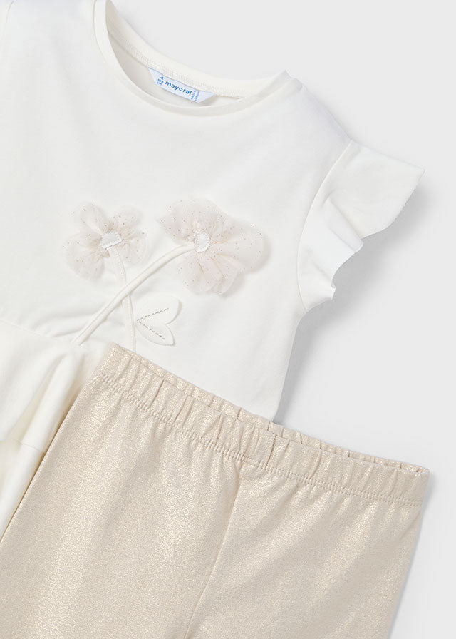 SS25 Mayoral Girls Ivory & Gold Leggings Set 3704