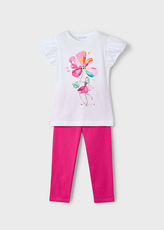 SS25 Mayoral Girls Pink Flower Leggings Set 3705