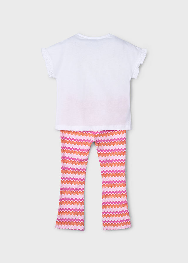 SS25 Mayoral Girls Pink & White Chevron Flared Leggings Set 3709