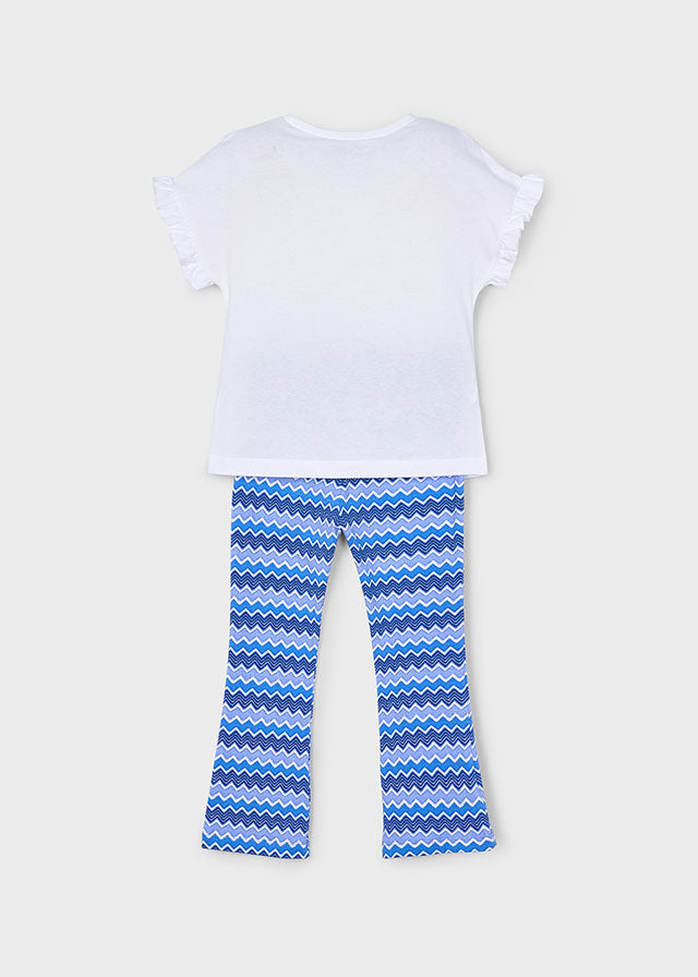 SS25 Mayoral Girls Blue & White Chevron Flared Leggings Set 3709