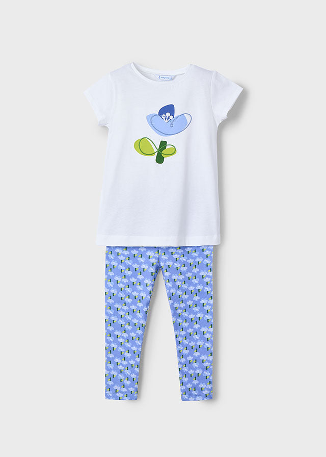 SS25 Mayoral Girls Blue Flower Leggings Set 3713