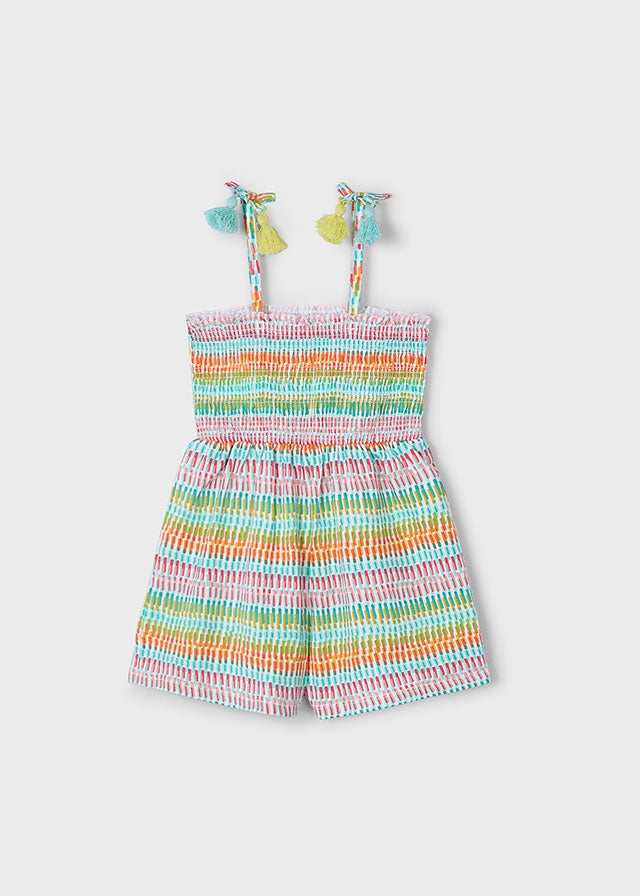 SS25 Mayoral Girls Green Striped Playsuit 3877