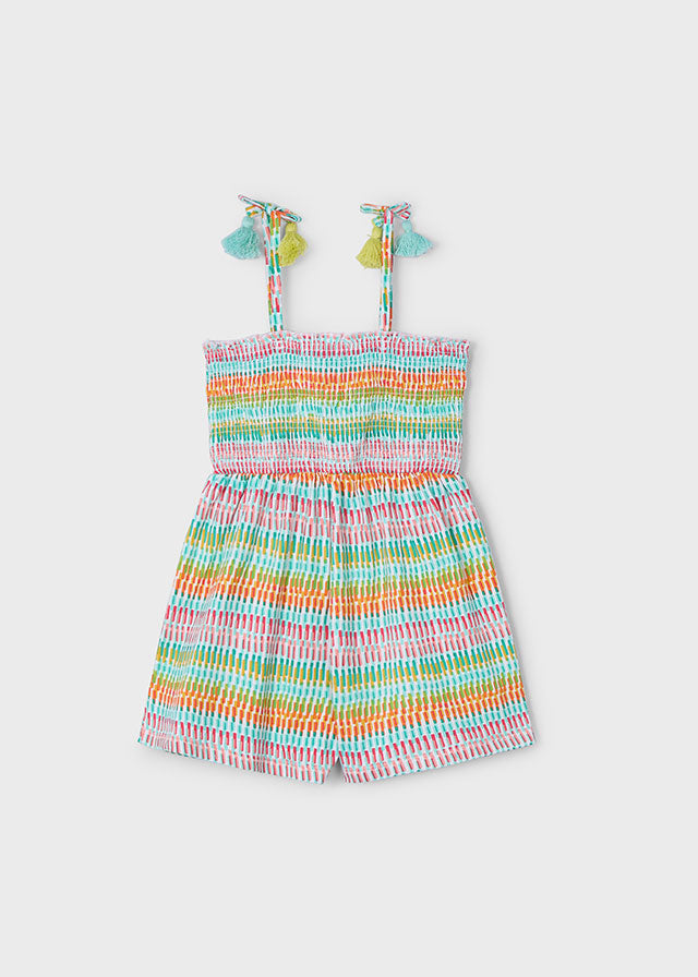 SS25 Mayoral Girls Green Striped Playsuit 3877