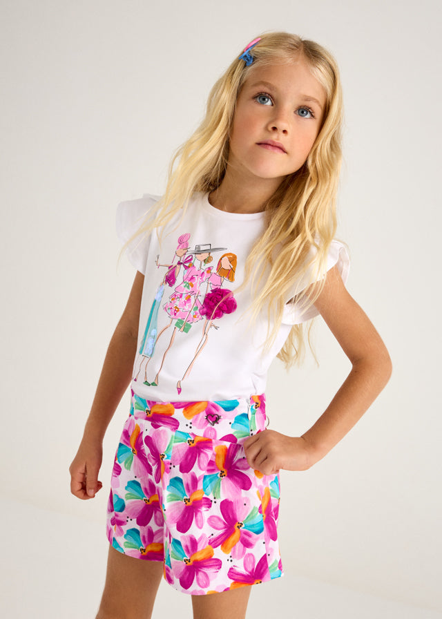 SS25 Mayoral Girls Pink & Turquoise Floral Print Shorts 3004 & 3905