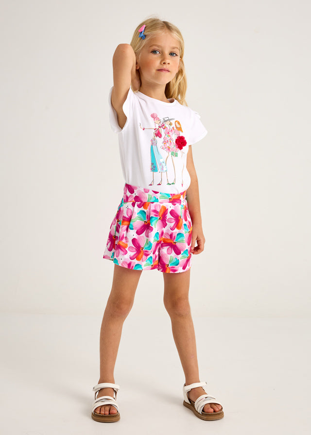 SS25 Mayoral Girls Pink & Turquoise Floral Print Shorts 3004 & 3905