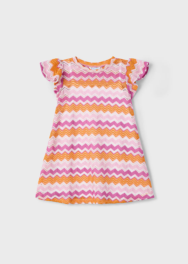 SS25 Mayoral Girls Pink & Orange Chevron Dress 3926