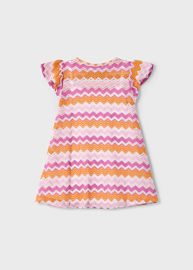 SS25 Mayoral Girls Pink & Orange Chevron Dress 3926