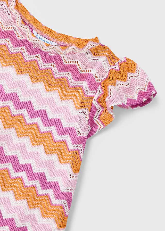 SS25 Mayoral Girls Pink & Orange Chevron Dress 3926