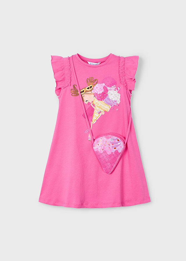 SS25 Mayoral Girls Pink Ice Cream Dress & Bag 3940