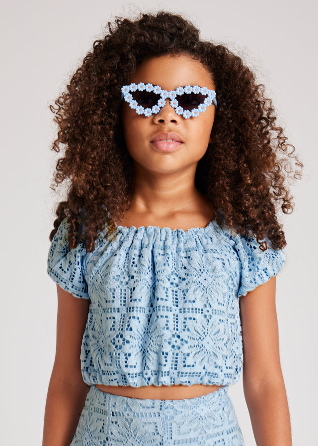 SS25 Mayoral Girls Blue Lace Shorts Set 6151 & 6213