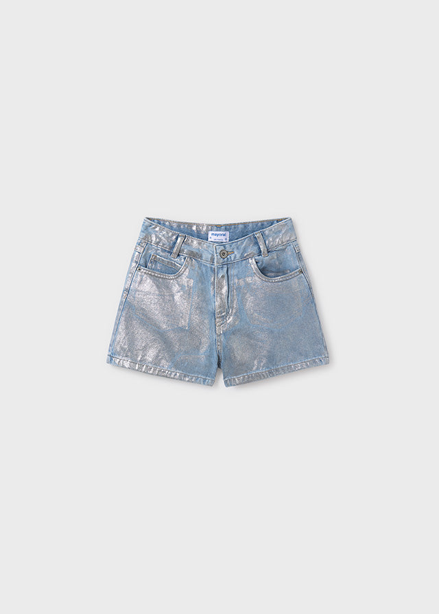 SS25 Mayoral Older Girls Blue & Silver Denim Shorts 6217