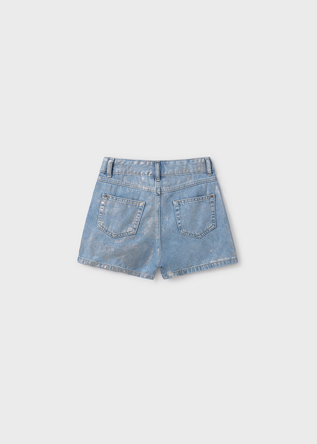 SS25 Mayoral Older Girls Blue & Silver Denim Shorts 6217