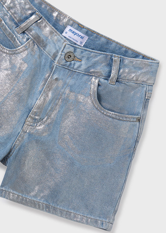 SS25 Mayoral Older Girls Blue & Silver Denim Shorts 6217