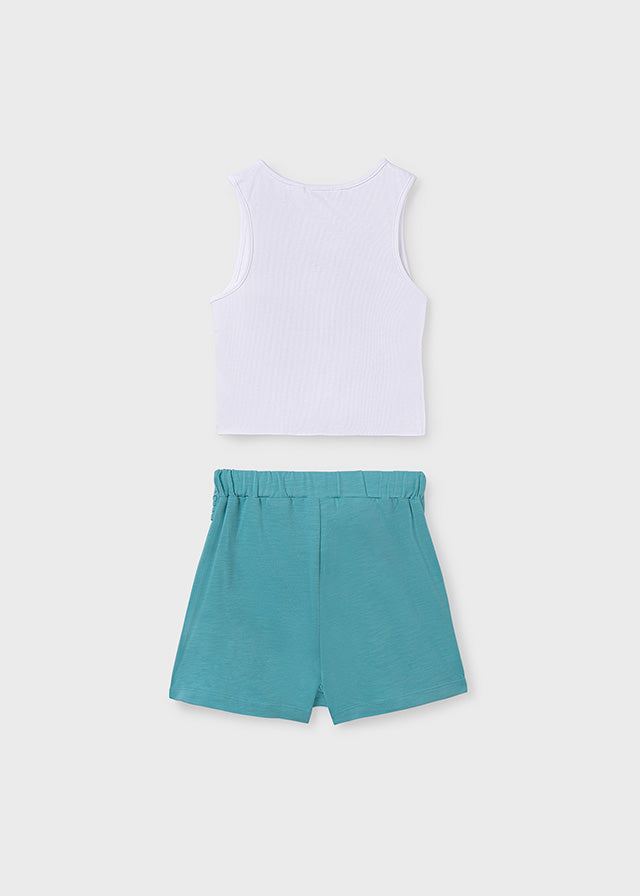 SS25 Mayoral Older Girls White & Turquoise Skort Set 6224