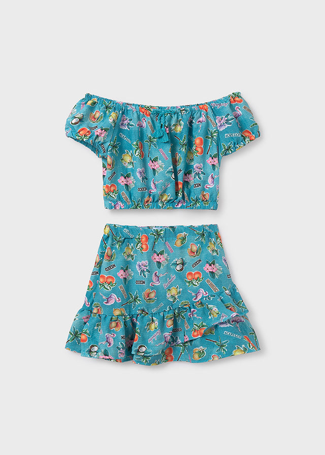 SS25 Mayoral Older Girls Turquoise Tropical Shorts Set 6989