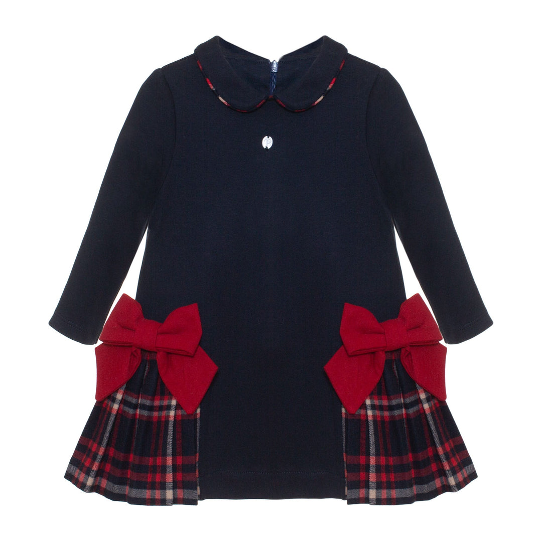 AW24 Patachou Girls Navy Blue Tartan Bow Dress