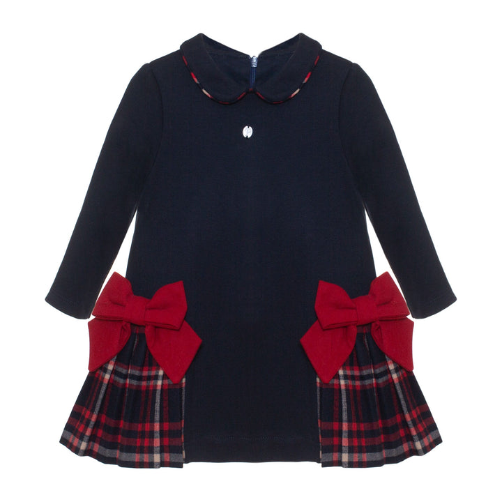 AW24 Patachou Girls Navy Blue Tartan Bow Dress