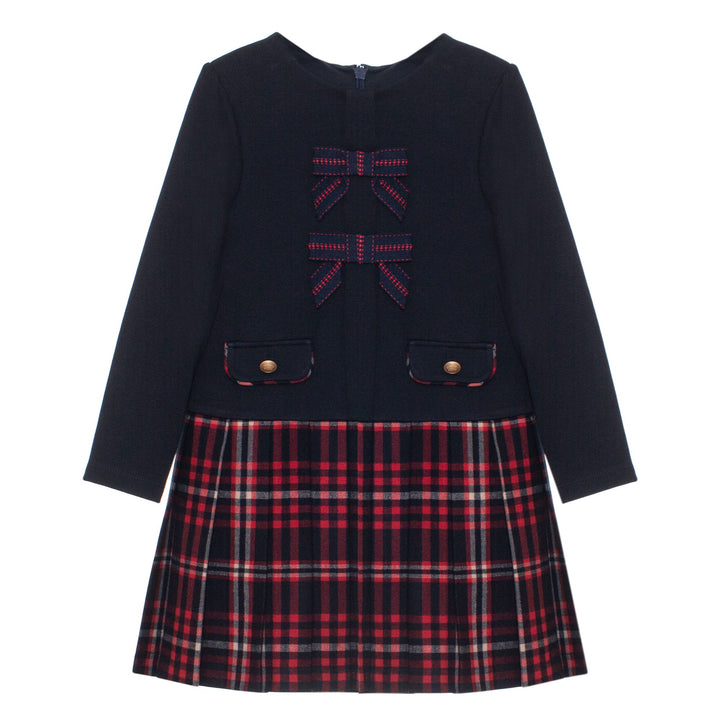 AW24 Patachou Girls Navy Blue Tartan Dress