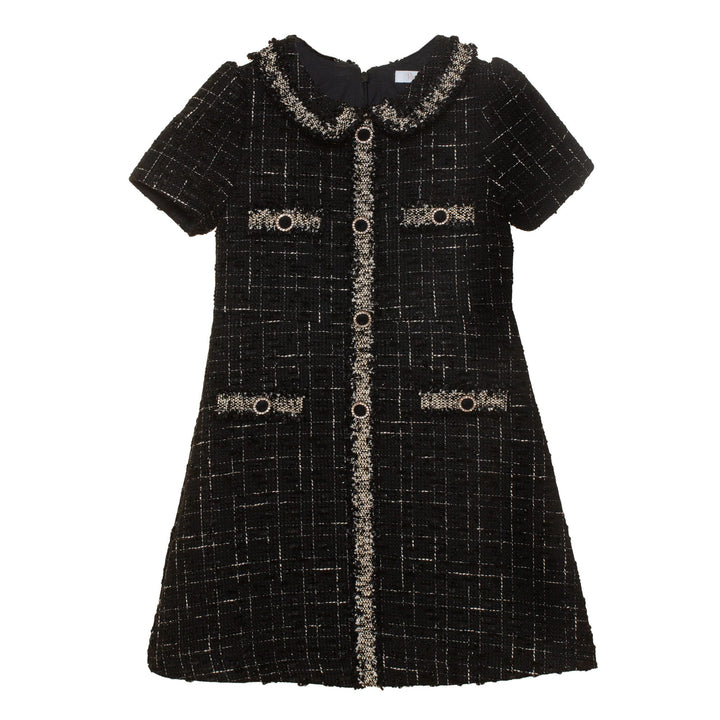 AW24 Patachou Girls Black & Gold Tweed Dress