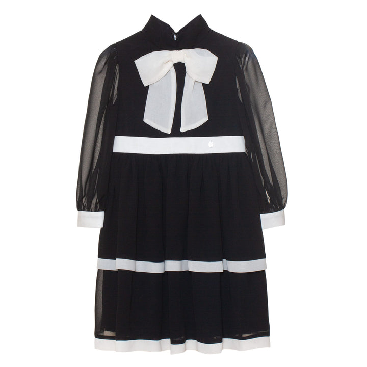 AW24 Patachou Girls Black & Ivory Bow Chiffon Dress