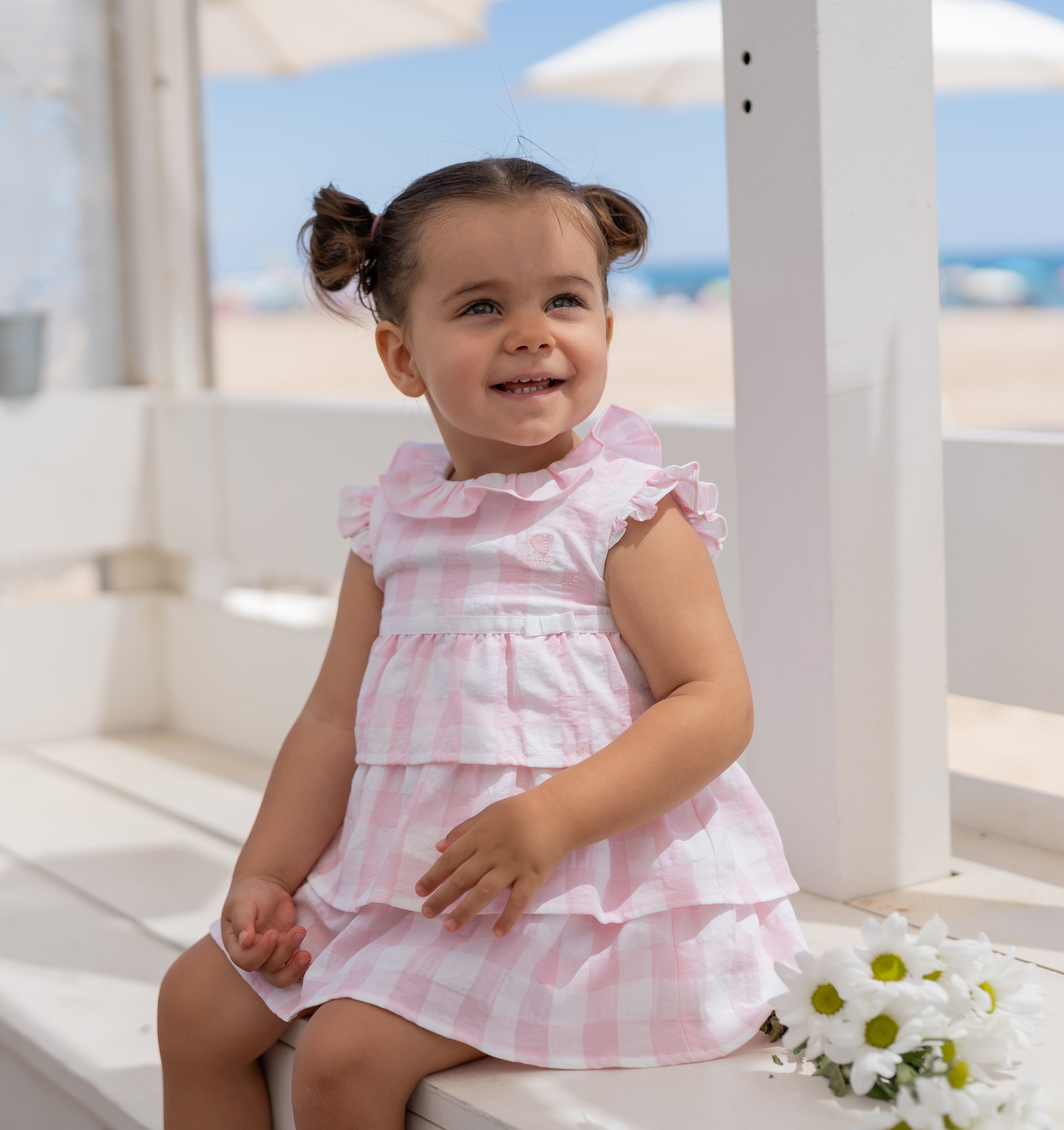 Pink gingham dress girls best sale