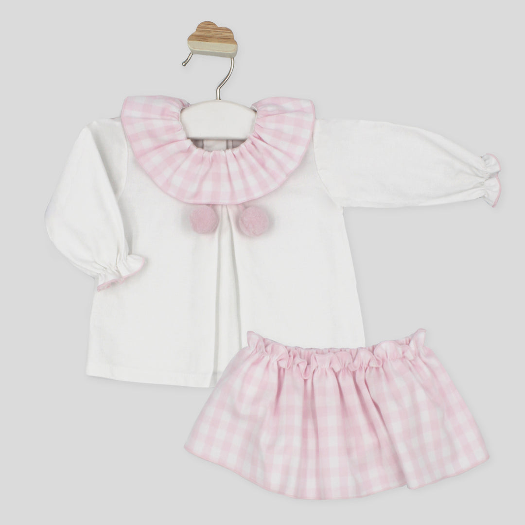 AW24 Rapife Baby Girls Pink & White Check Skirt Set 4213