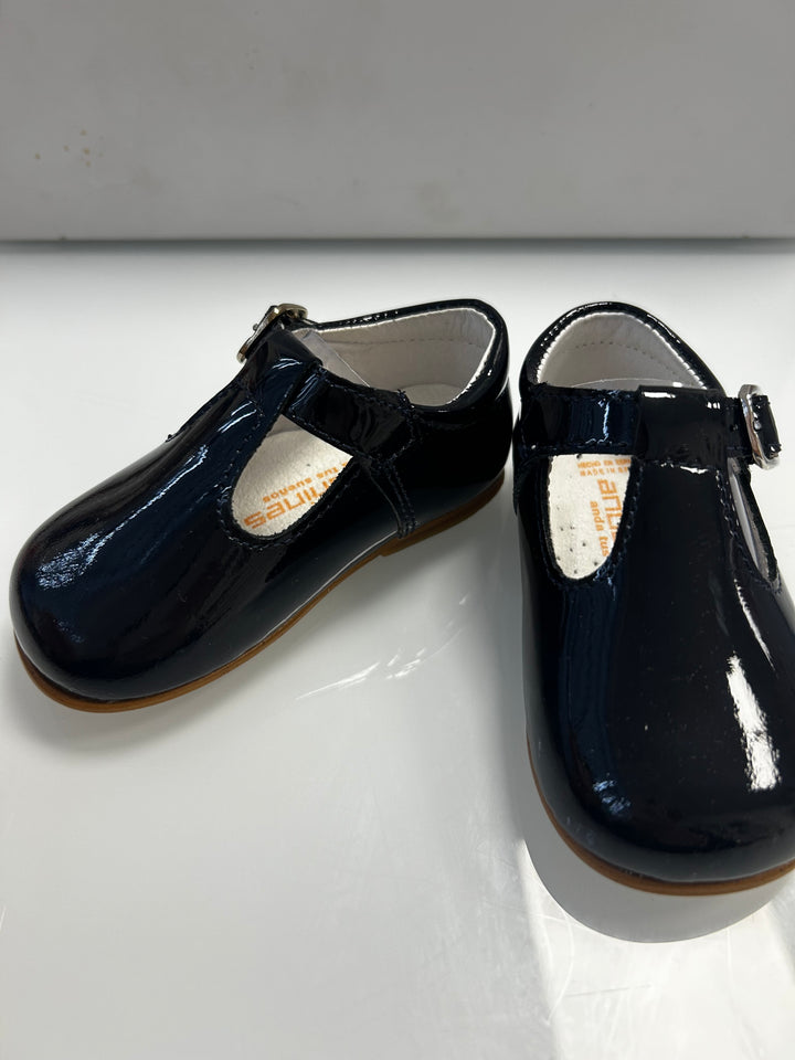 Andanines Boys Navy Patent T-Bar Shoe