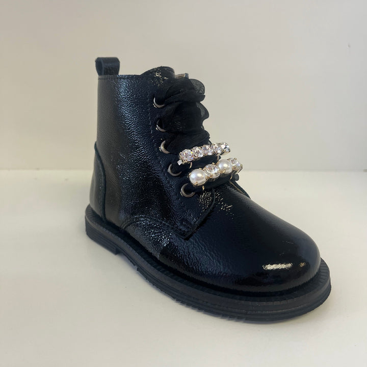 Andanines Girls Black Diamante Boots